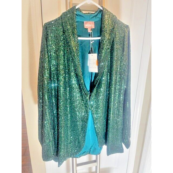 Show Me Your Mumu Sequins Dance Blazer Jacket Dark Emerald Green NWT Large $258 - Picture 1 of 9